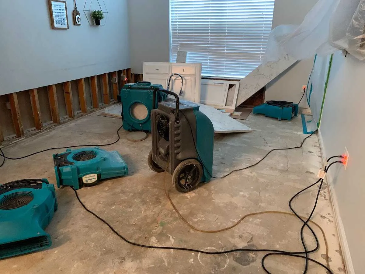 Dehumidifier in flood-cut room for Water Damage Restoration in Wadsworth
